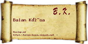 Balan Kósa névjegykártya